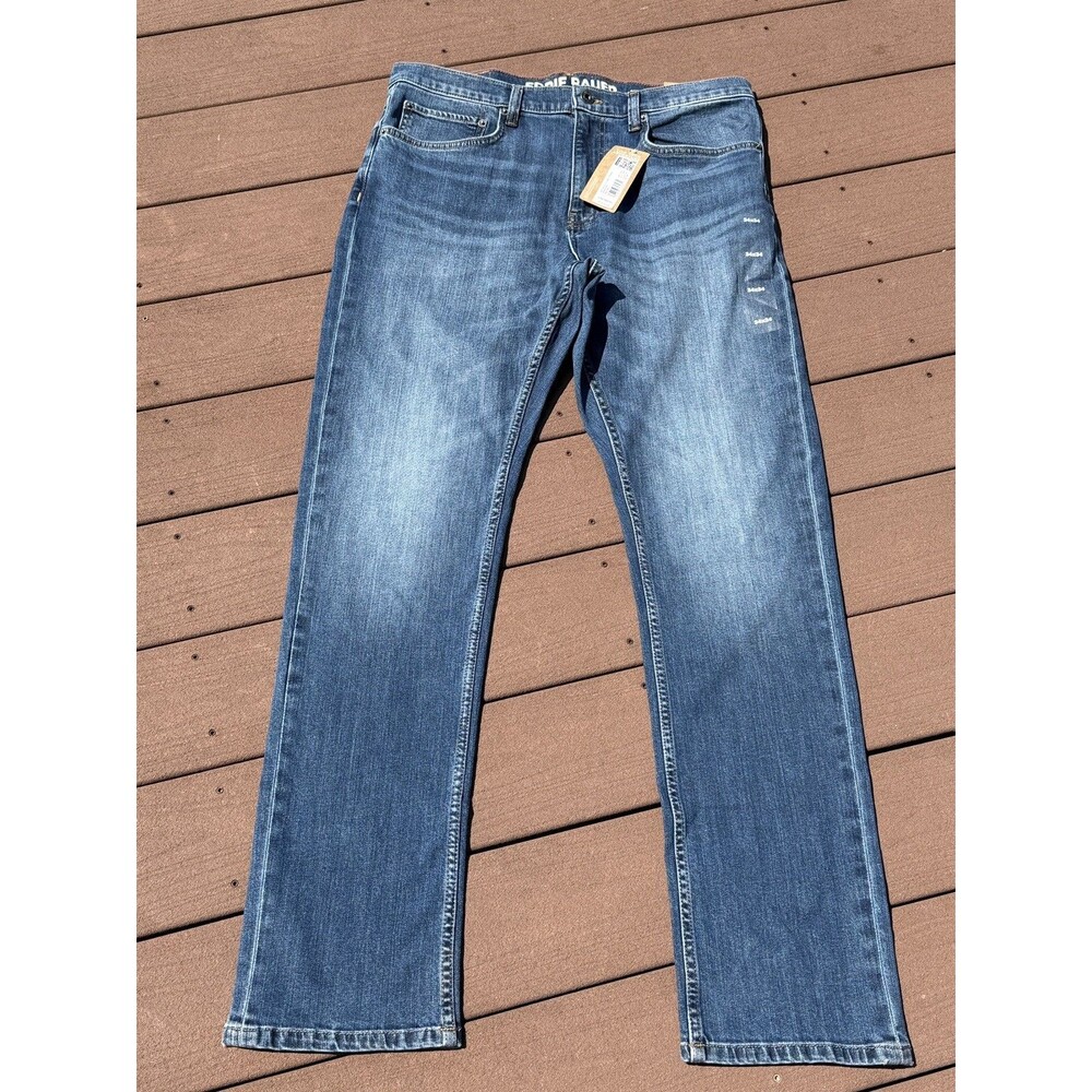 NEW Eddie Bauer Flex Straight Fit Jeans Mens 34x34 Blue Denim Cotton Classic Fit
